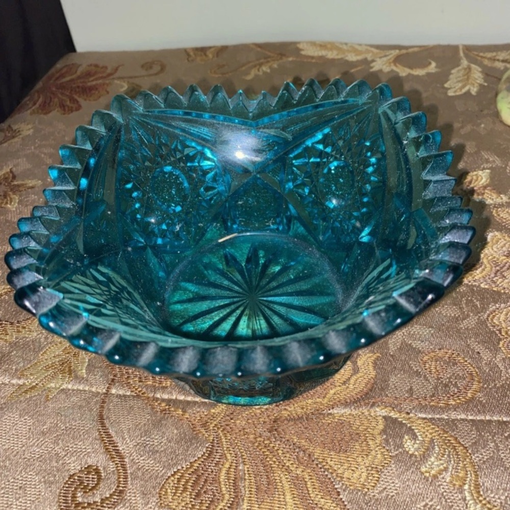 Decorative Teal Glass Bowl – Pressed Glass Accent Vase